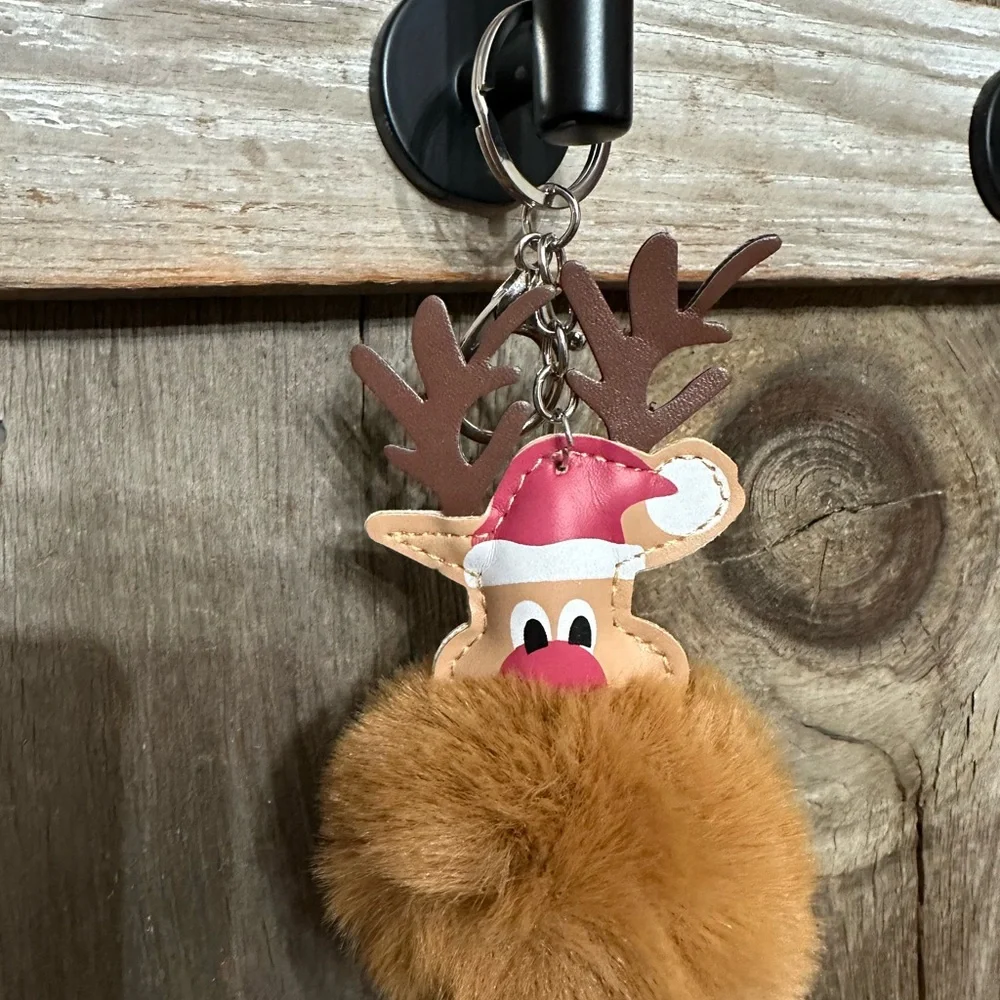 Reindeer Pom Pom Faux Fur Keychain Bag Charm